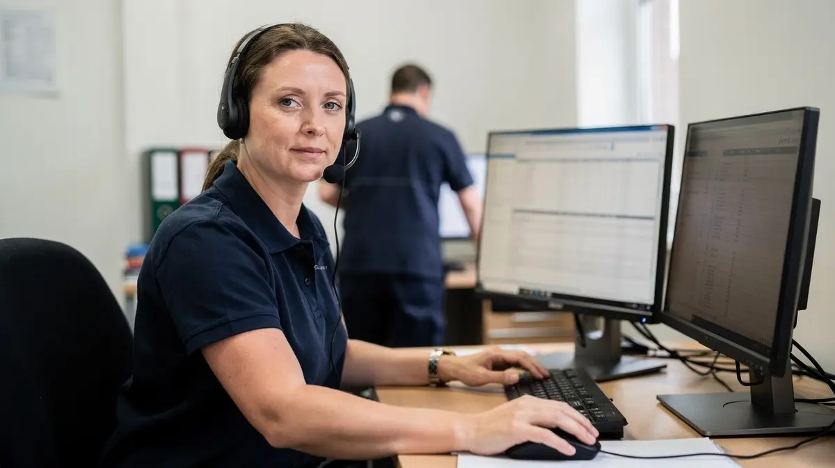 Office coordinator arranging repair appointments by phone