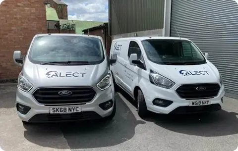 Alect liveried vans outside the office